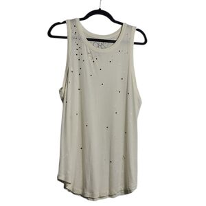 CHASER Paint Splatter Distressed Tank Cream Sleeveless Top Size Large